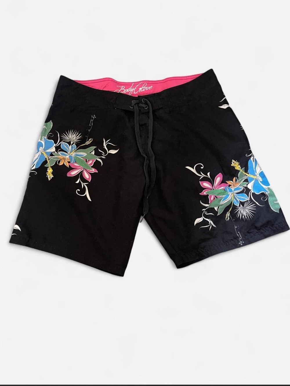 Body Glove Black Floral Swim Shorts with Pink Waistband